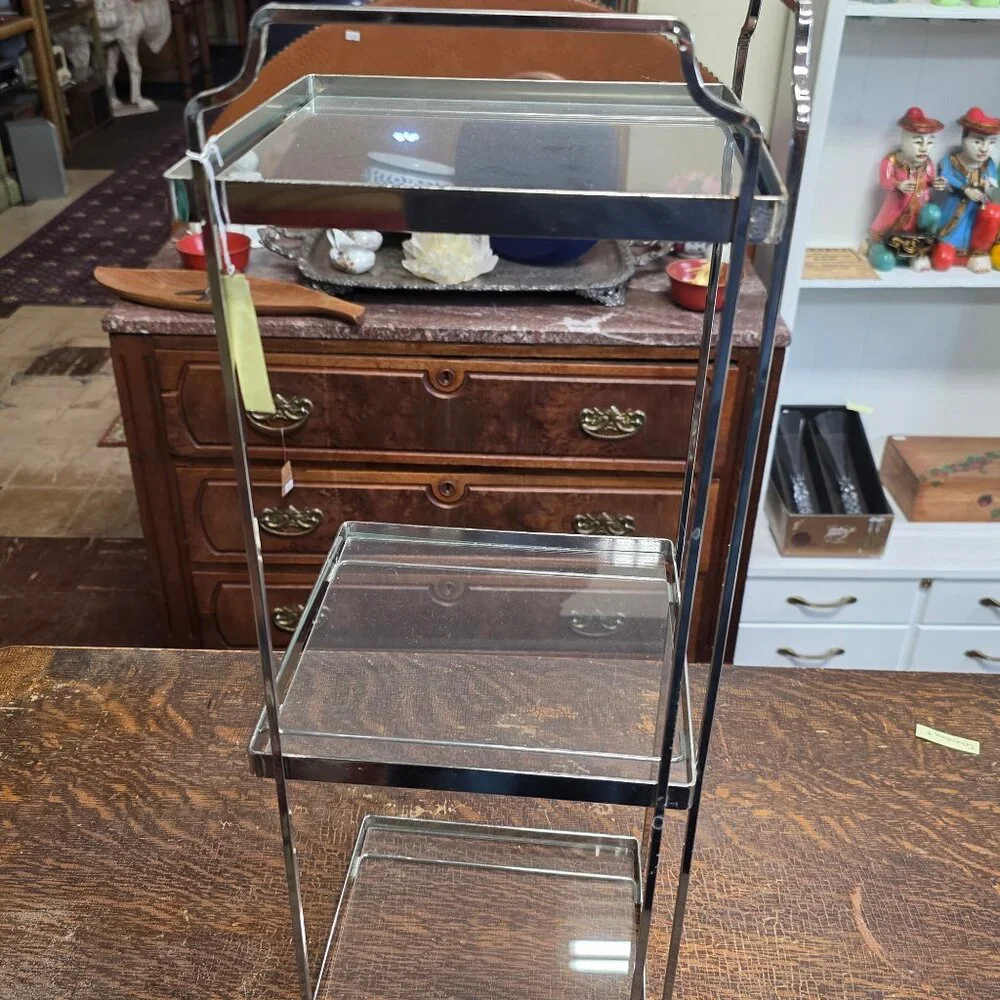 Chrome and Glass Kitchen or Bath Corner Shelf
